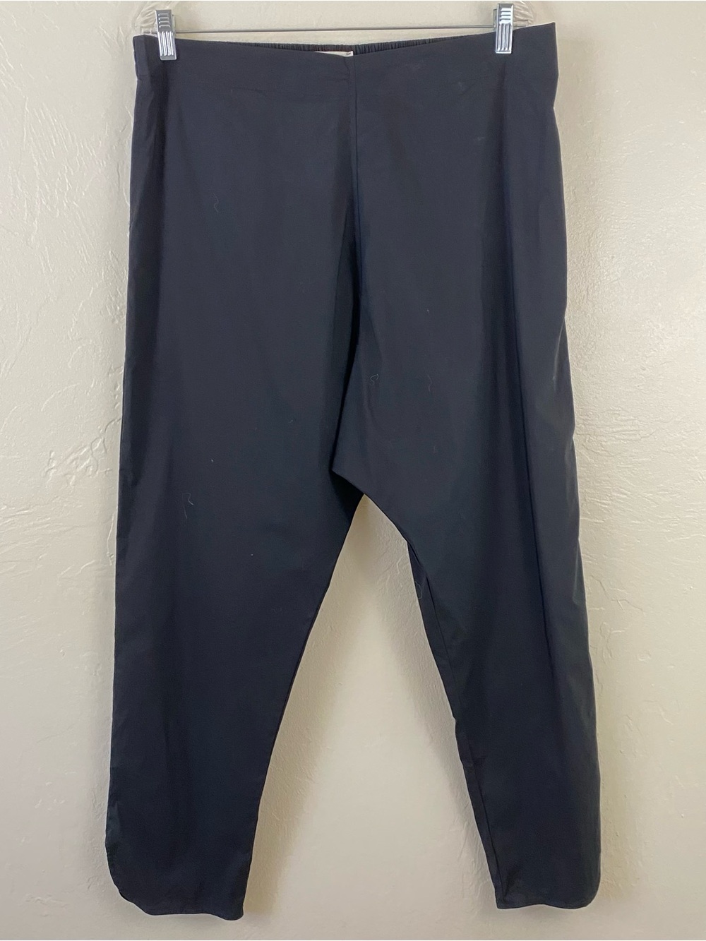 TKEES Size XL Black Cotton Knit Elastic Waist Slip-on Mini Hem Slit Trouser Pant